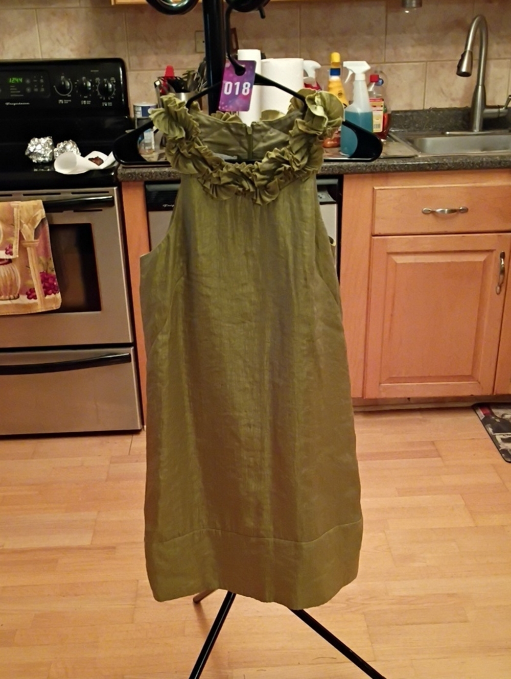 London Times Olive Ruffle-Trim Midi Dress